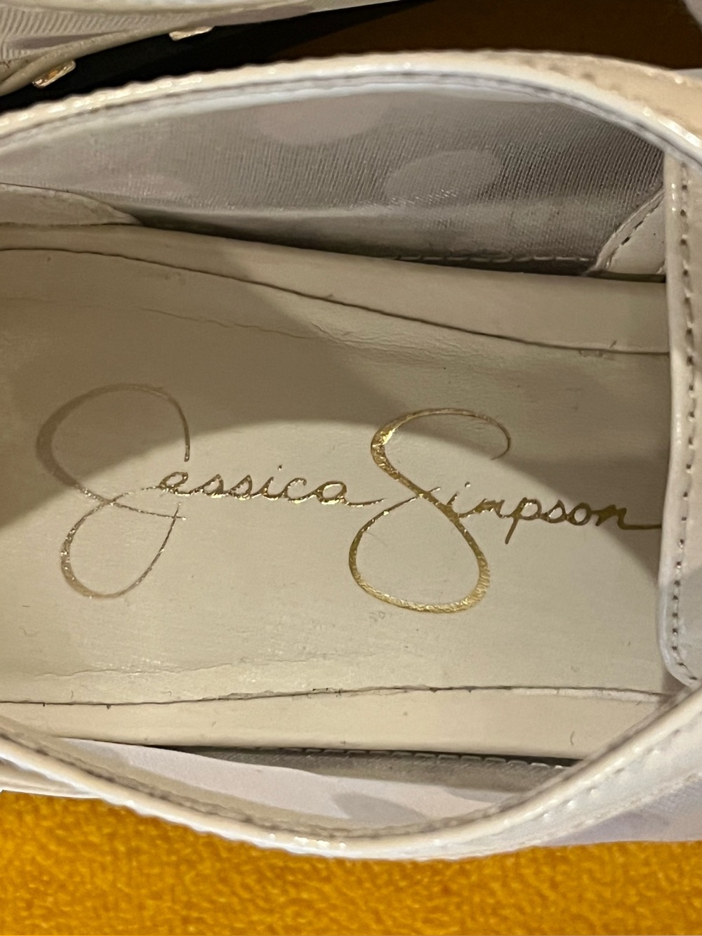 Jessica Simpson Chryse Polka Dot Flock Mesh & faux leather chunky oxfords. 6 - Picture 7 of 12